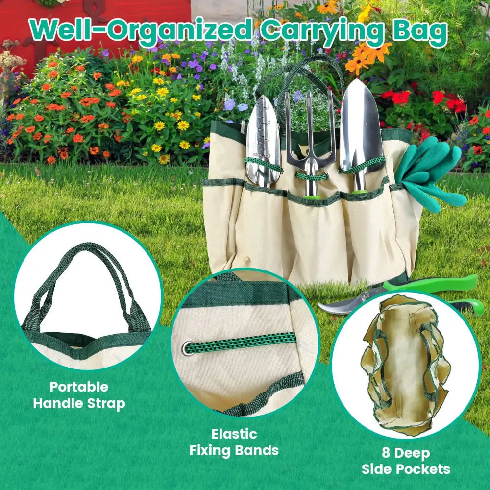 13 Piece Ergonomic Aluminum Garden Tool Set with Storage Bag