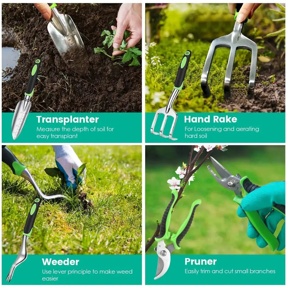 13 Piece Ergonomic Aluminum Garden Tool Set with Storage Bag