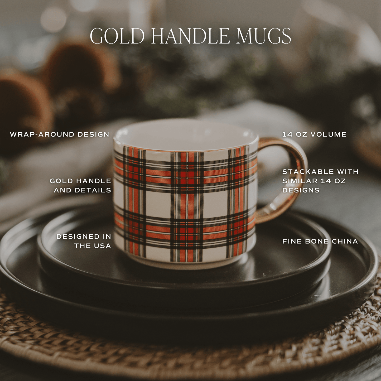 Green Stripe 14 oz Gold Handle Coffee Mug