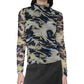 DKNY Womens Tiger Print Mock Neck Long Sleeve Mesh Top