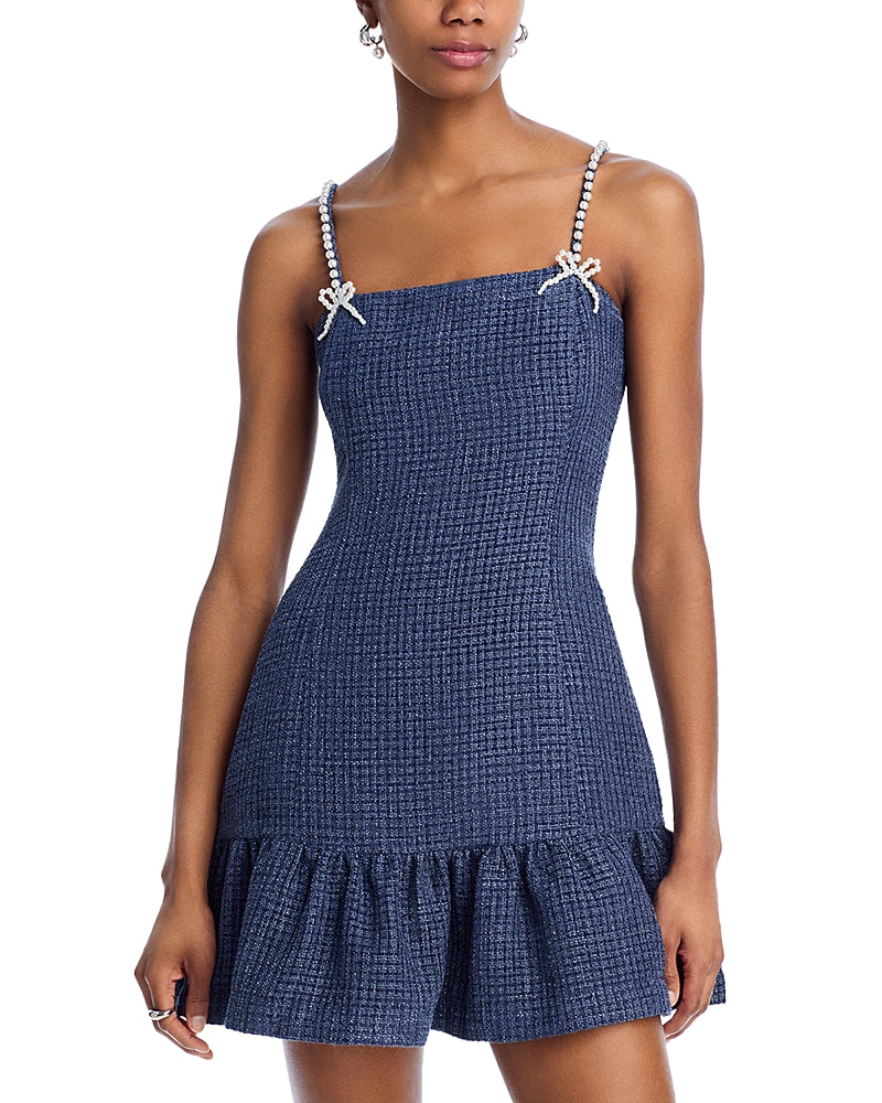 Aqua Tweed Drop Waist Mini Dress