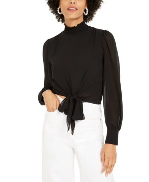Lucy Paris Women s Mock-Neck Tie-Hem Top Black Size Small