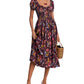Aqua Floral Puff Sleeve Midi Dress