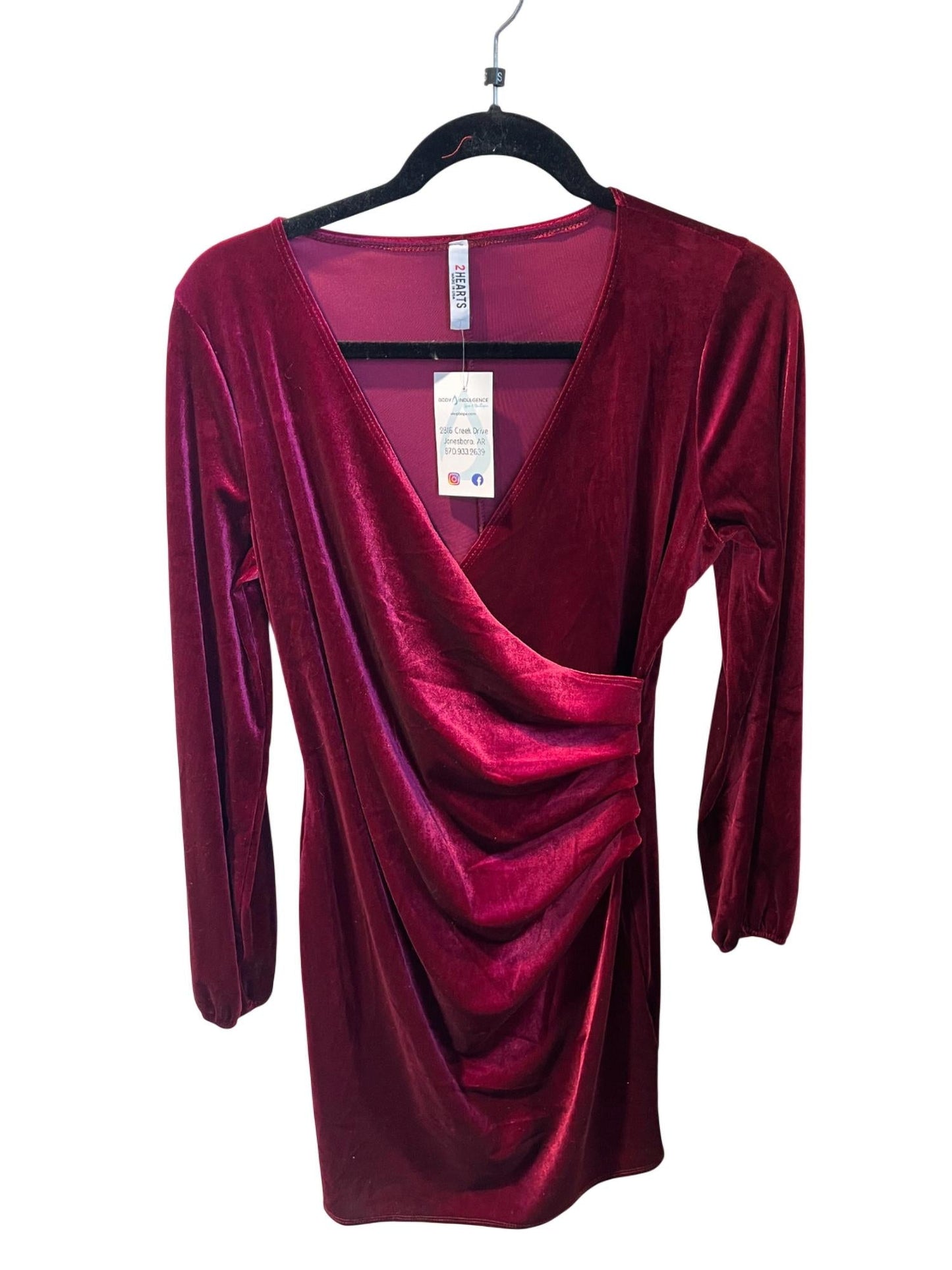 2 Hearts Apparel - Women's Velvet Ruched Wrap Mini Dress
