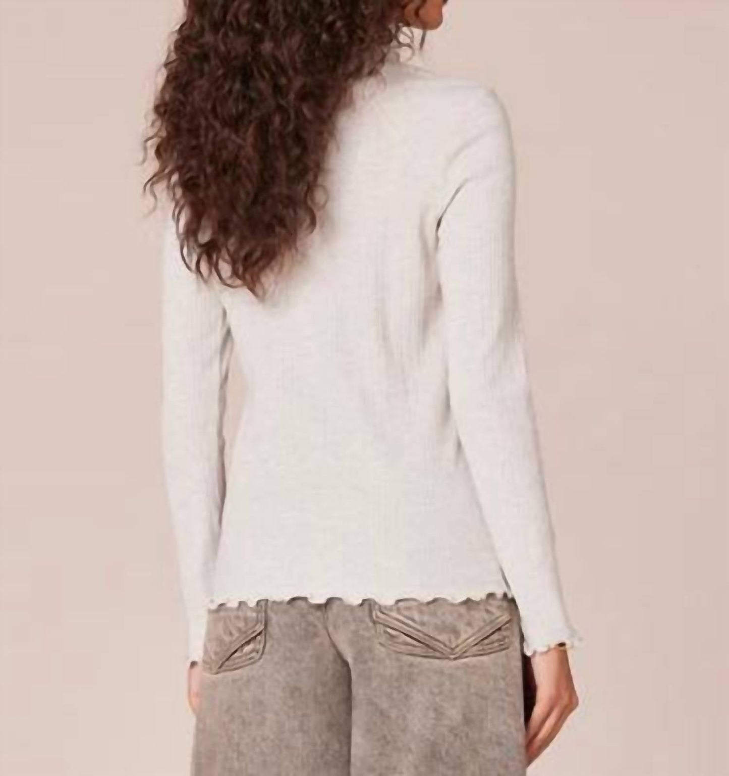 Democracy - Mock Neck Raglan Sleeve Knit Top With Lettuce Edge