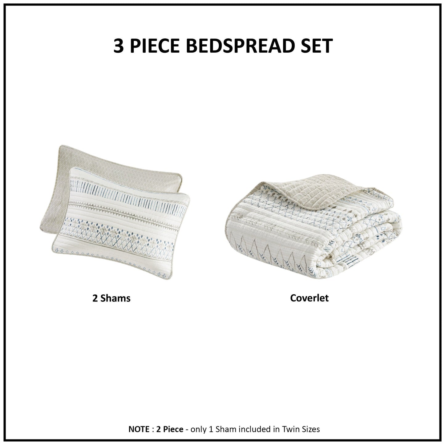 3 Piece Seersucker Quilt Set Taupe Blue King Cal King