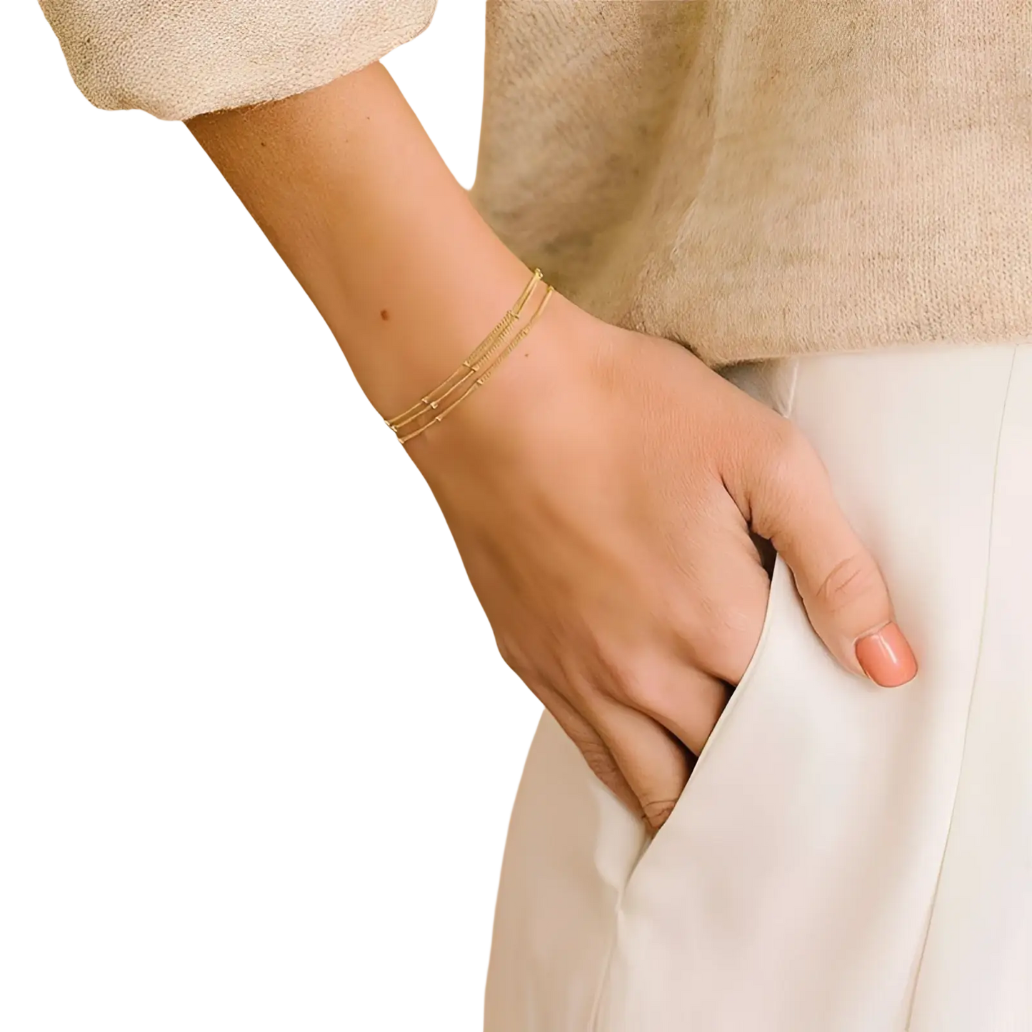 14k Gold Filled Triple Layer Beaded Chain Bracelet