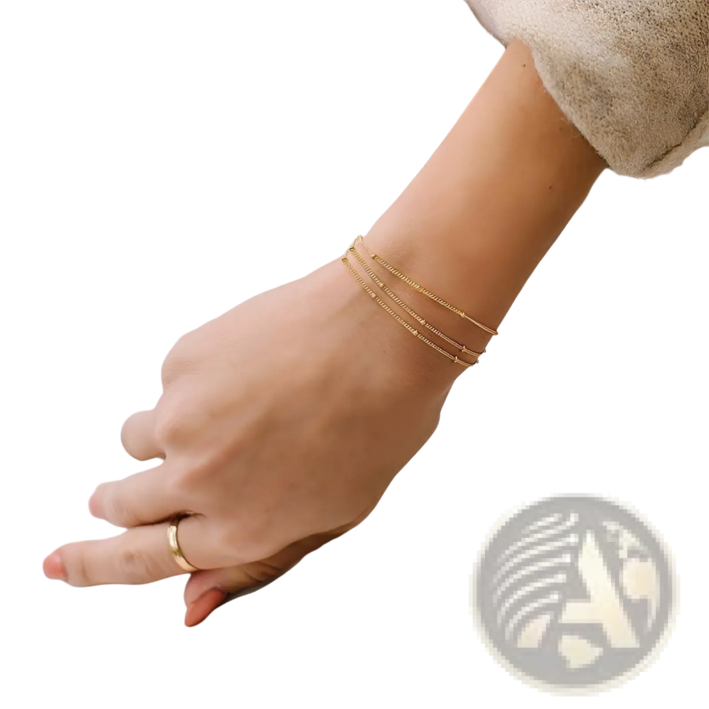 14k Gold Filled Triple Layer Beaded Chain Bracelet