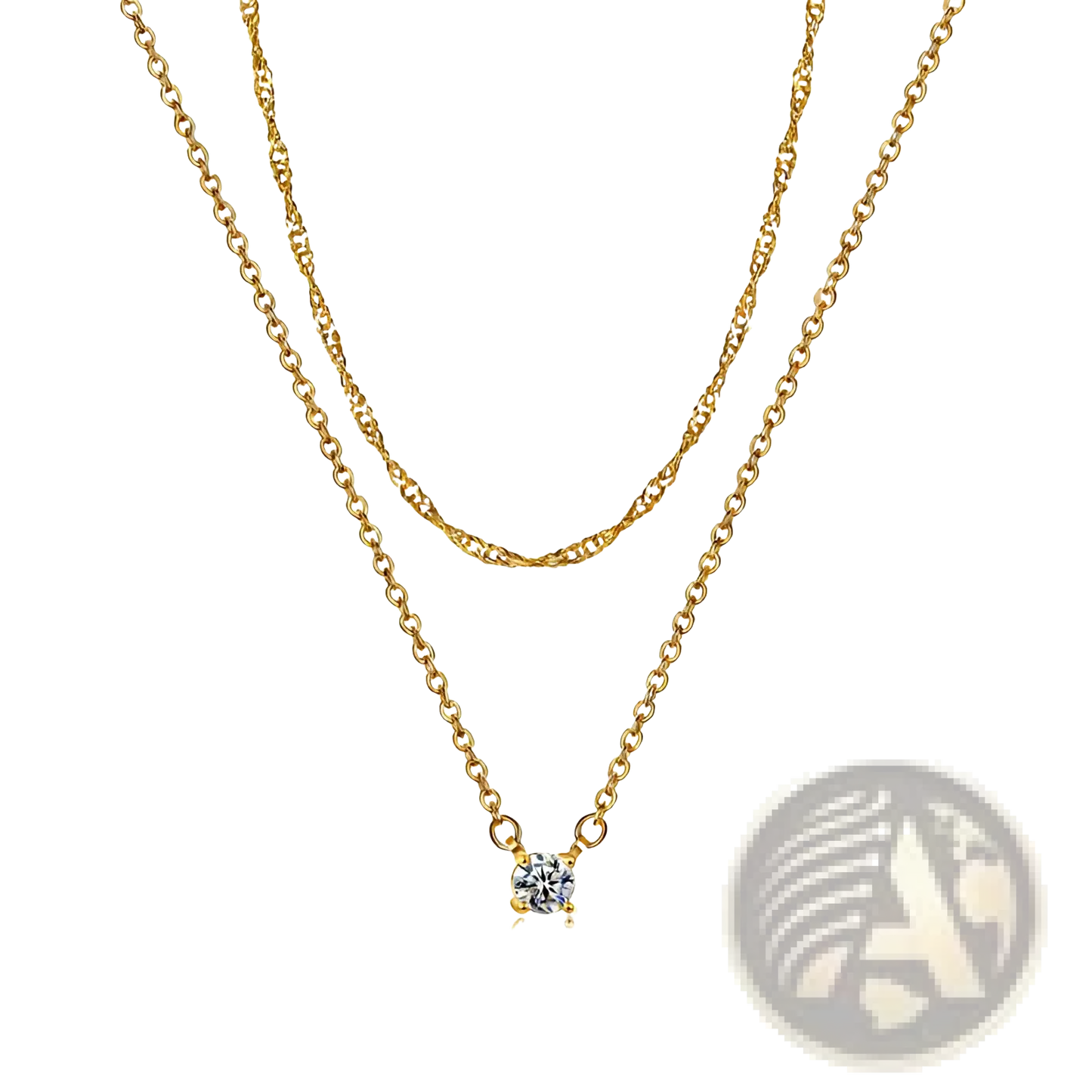 14k Gold Plated Dainty Diamond Solitaire Layered Necklace