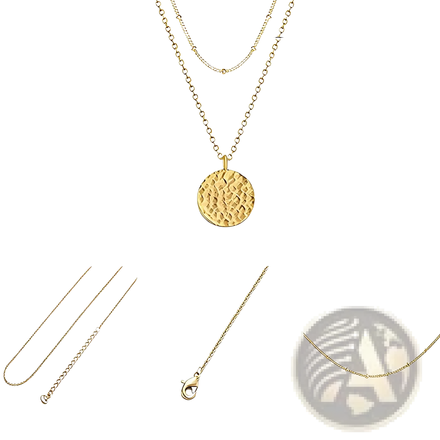 14k Gold Plated Layered Coin and Bar Pendant Necklace