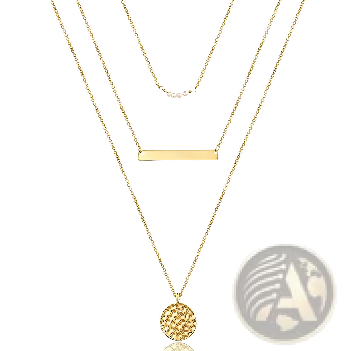 14k Gold Plated Layered Necklace Set with Bar and Disc Pendants