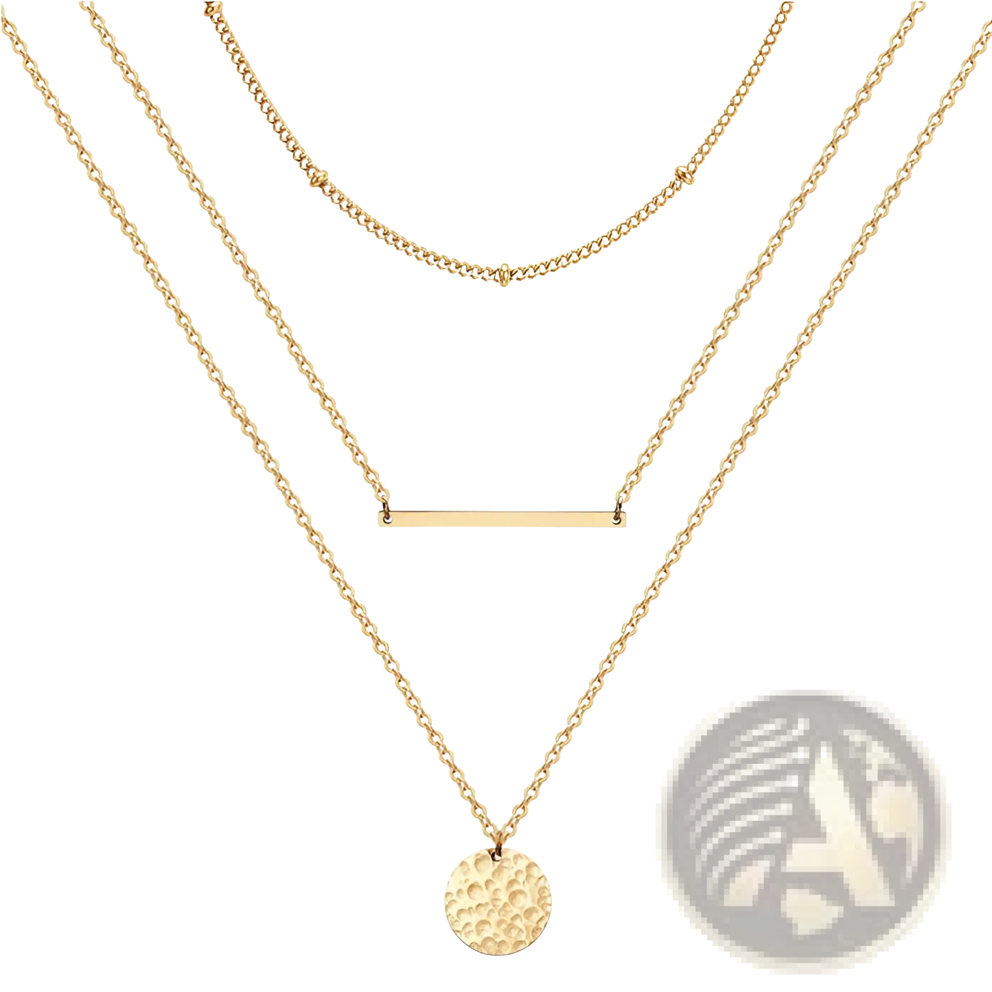 14k Gold Plated Triple Layered Bar and Coin Choker Necklace