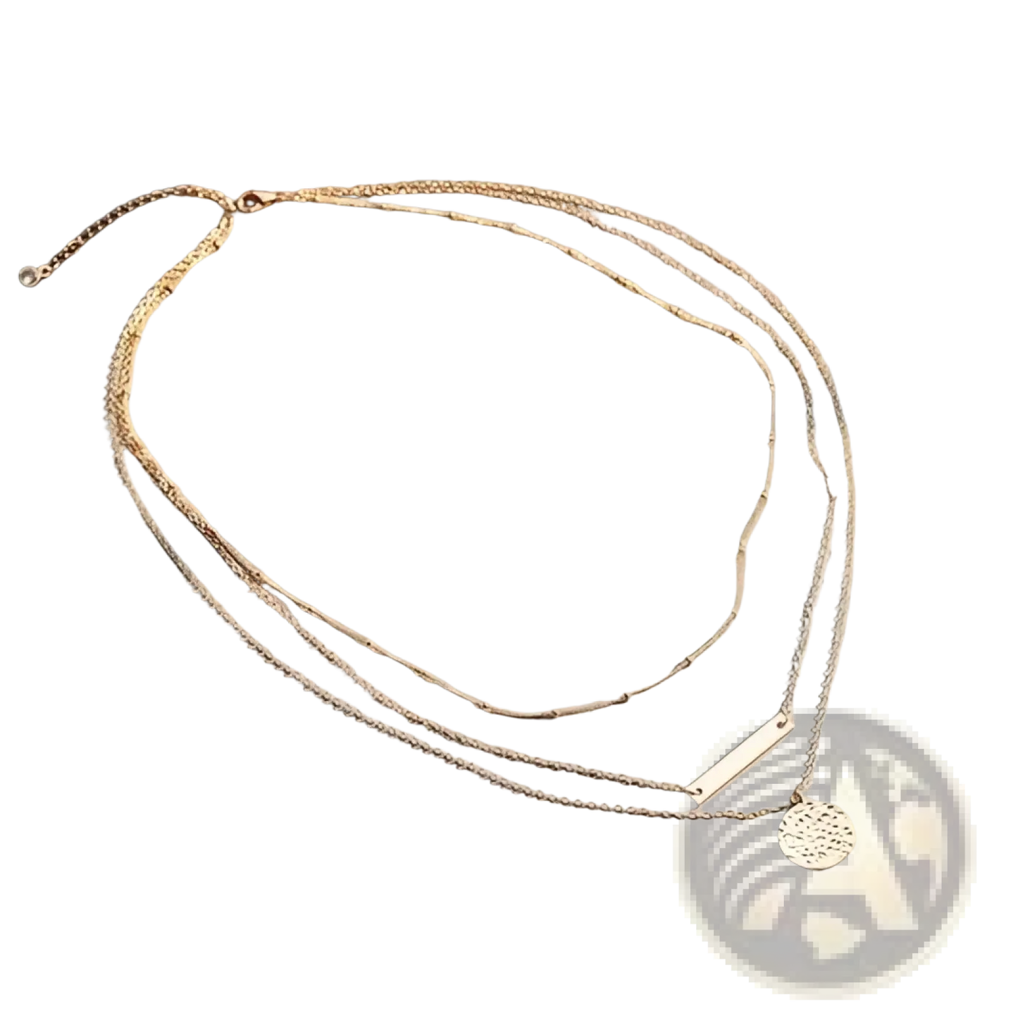 14k Gold Plated Triple Layered Bar and Coin Choker Necklace