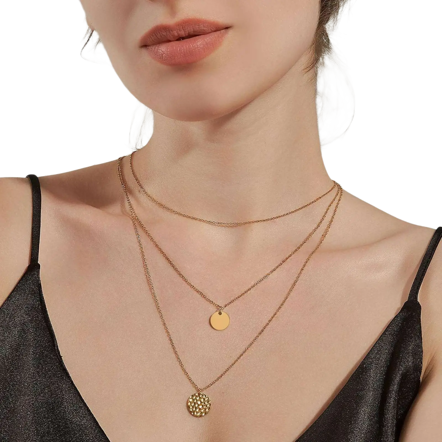 14k Gold Plated Triple Layered Coin and Bar Necklace