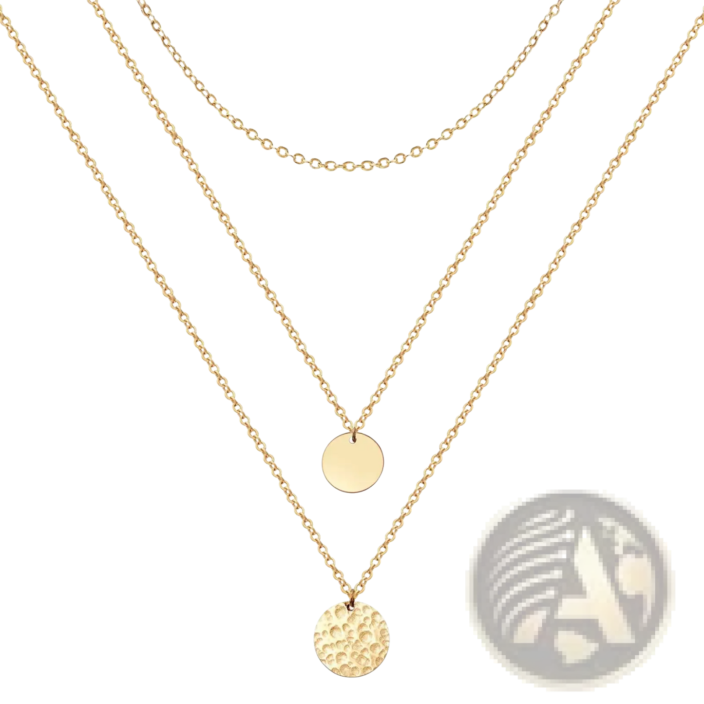 14k Gold Plated Triple Layered Coin and Bar Necklace