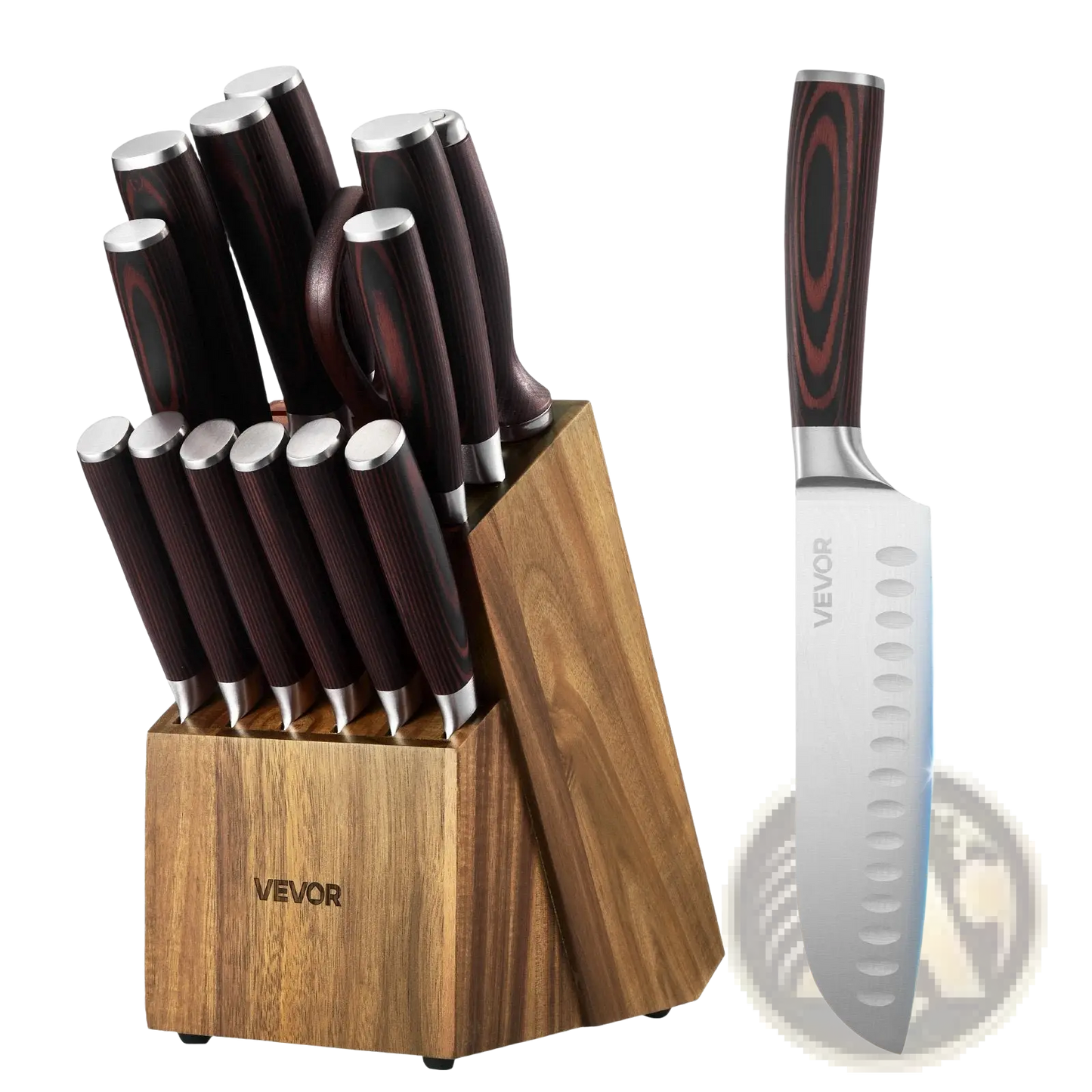 15 Piece High Carbon Stainless Steel Knife Set with Block
