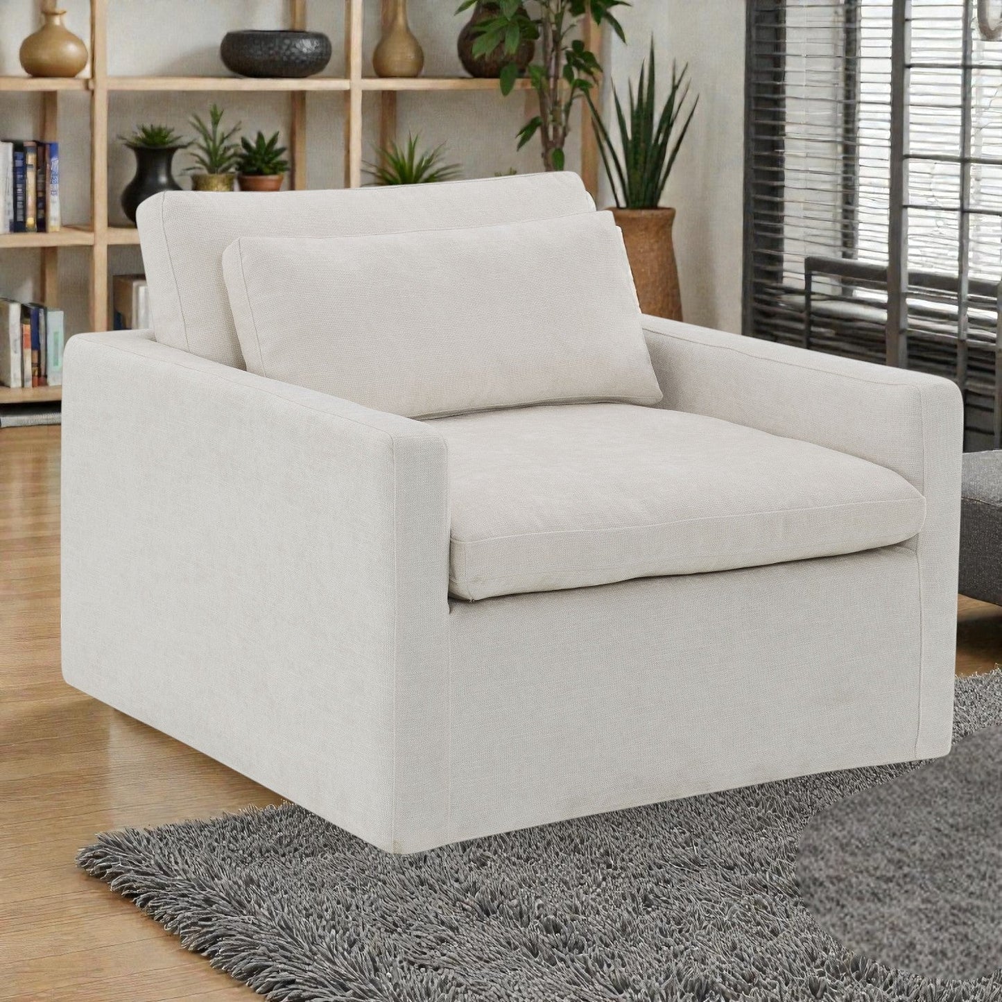 Frederick Ivory Fabric Swivel Chair with Pillow