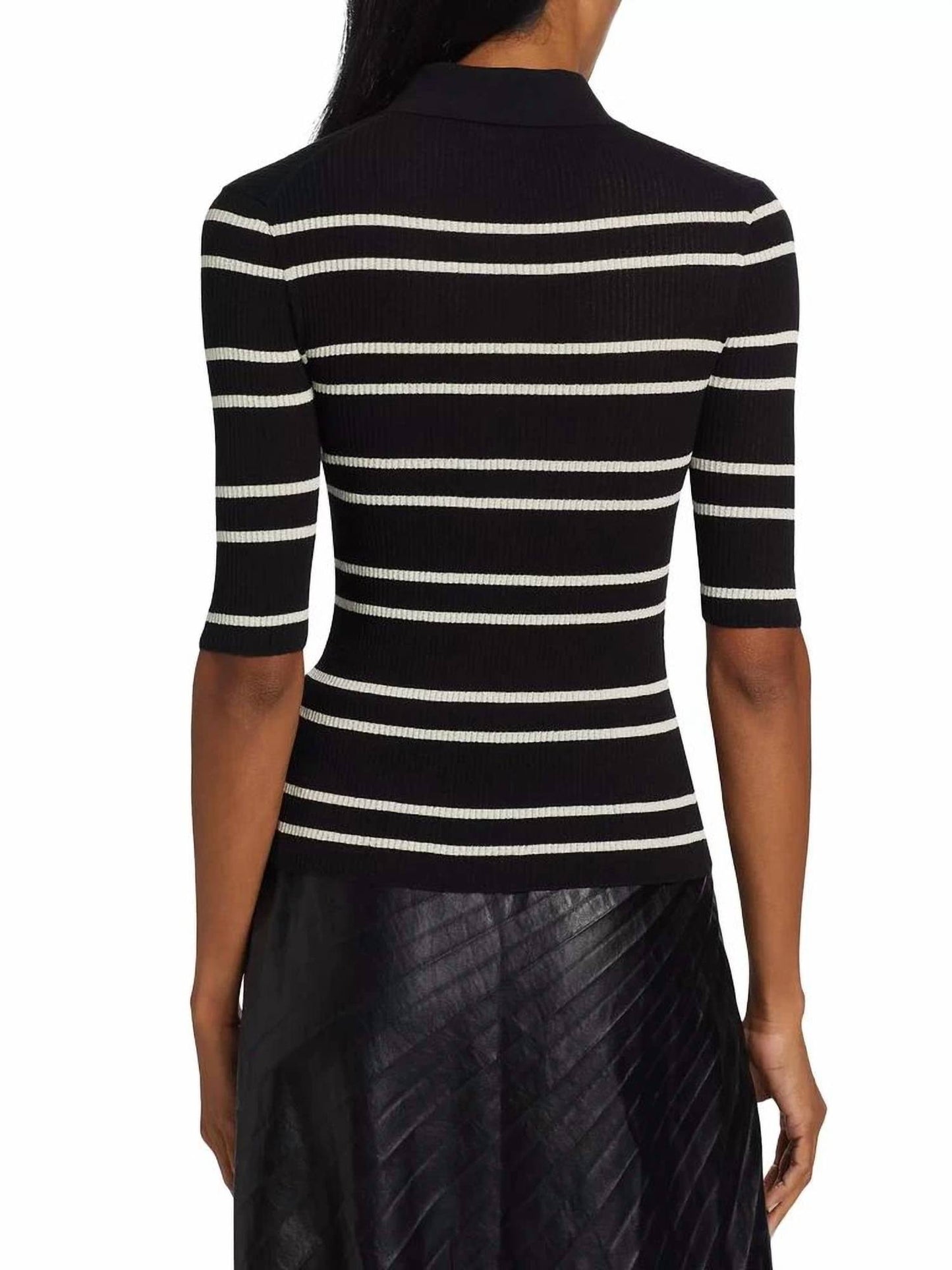 A.L.C. - Striped Cotton Knit Polo Shirt