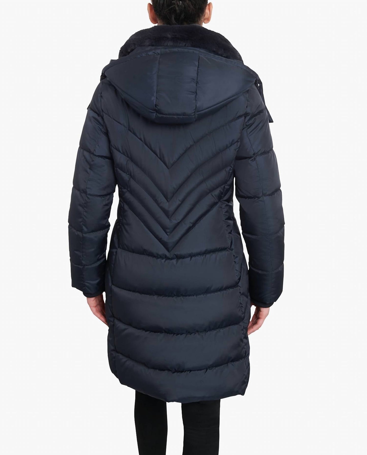 London Fog - Zip-front Hooded Heavy Weight Puffer Jacket With Button-off Fur Collar