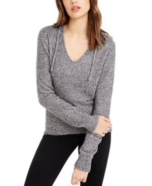 ALMOST FAMOUS Womens Gray Heather Long Sleeve V Neck Hoodie Sweater Size: S