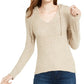 Crave Fame Womens V-Neck Heathered Hoodie Tan S