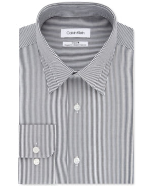 CALVIN KLEIN Mens Gray Pinstripe Collared Classic Fit Dress Shirt M 15- 34/35