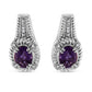 .925 Sterling Silver 8x6 MM Natural Oval Purple Amethyst Gemstone and Diamond Accent Art Deco Style Drop and Dangle Earrings (I-J Color, I1-I2 Clarity)