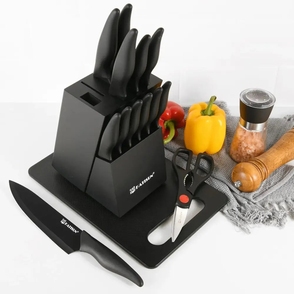 16 Piece German Steel Knife Block Set with Sharpener