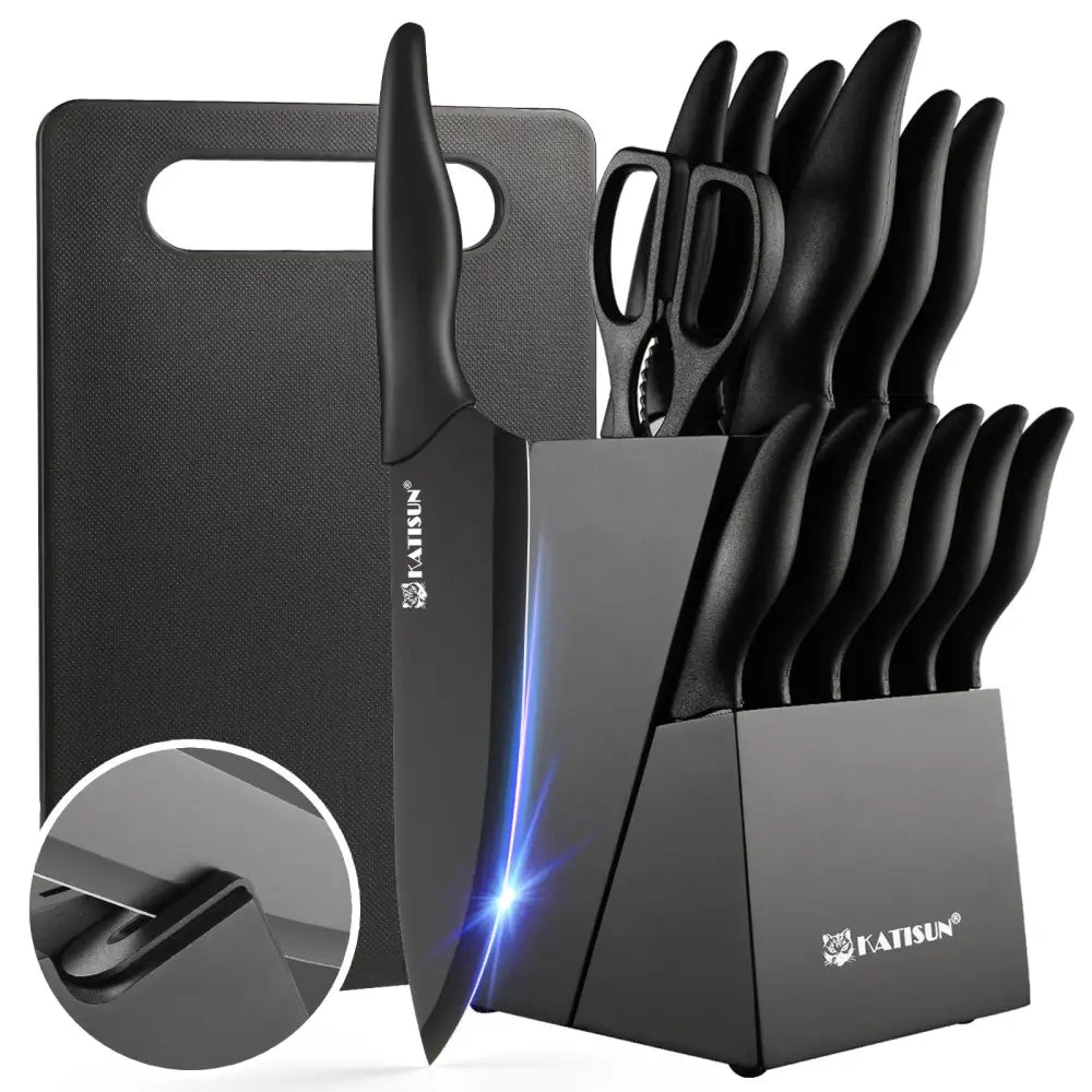 16 Piece German Steel Knife Block Set with Sharpener