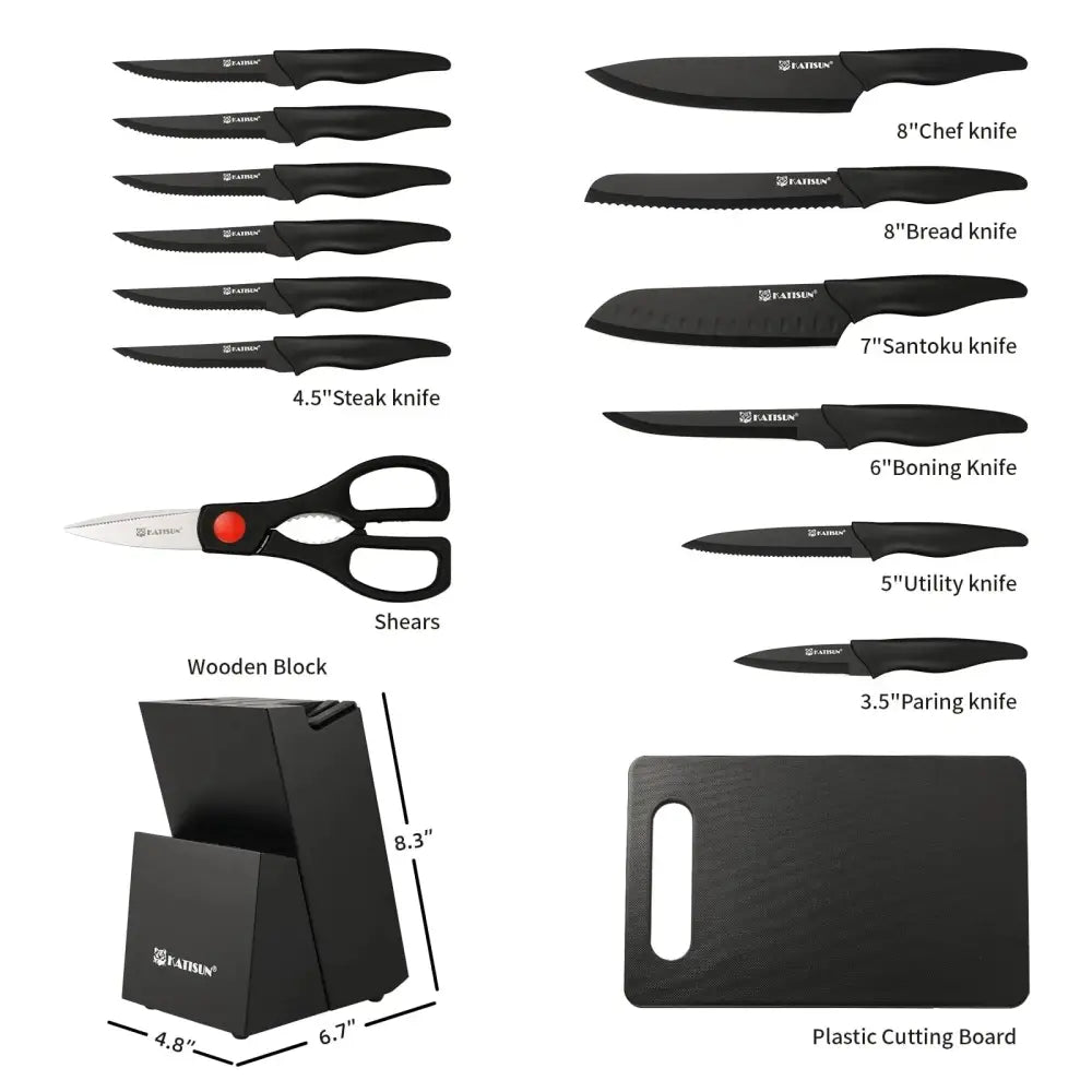 16 Piece German Steel Knife Block Set with Sharpener