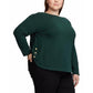 Lauren Ralph Lauren Plus Size Button-Trim Boatneck Shirt - Green