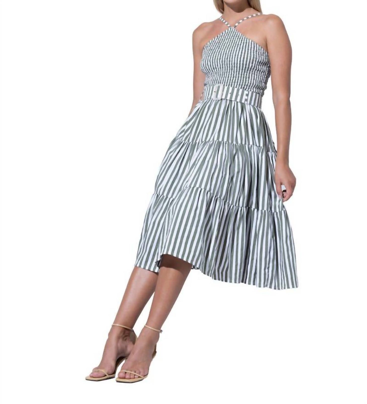 Lusana - Arlen Belted Poplin Midi Dress