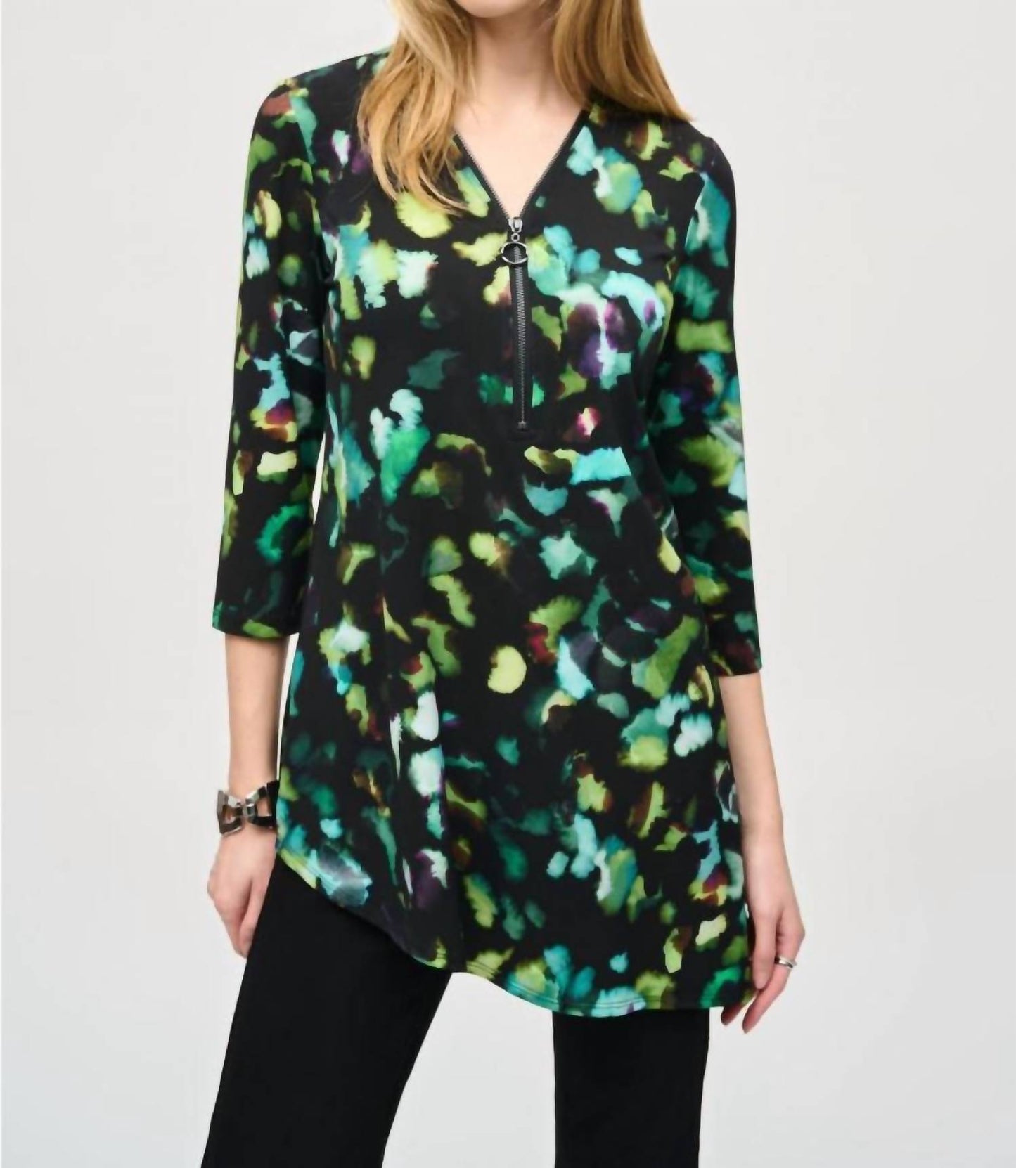 Joseph Ribkoff - Watercolor Abstract Print 3/4 Sleeve Asymmetric Top