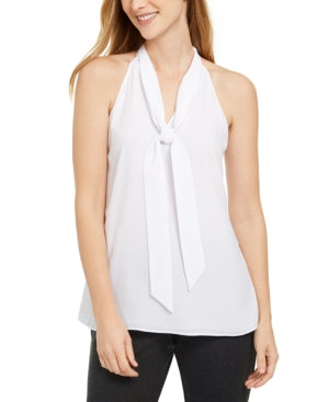 Calvin Klein Women s X Fit Slim Fit Sleeveless Tie Neck Top White Size Small