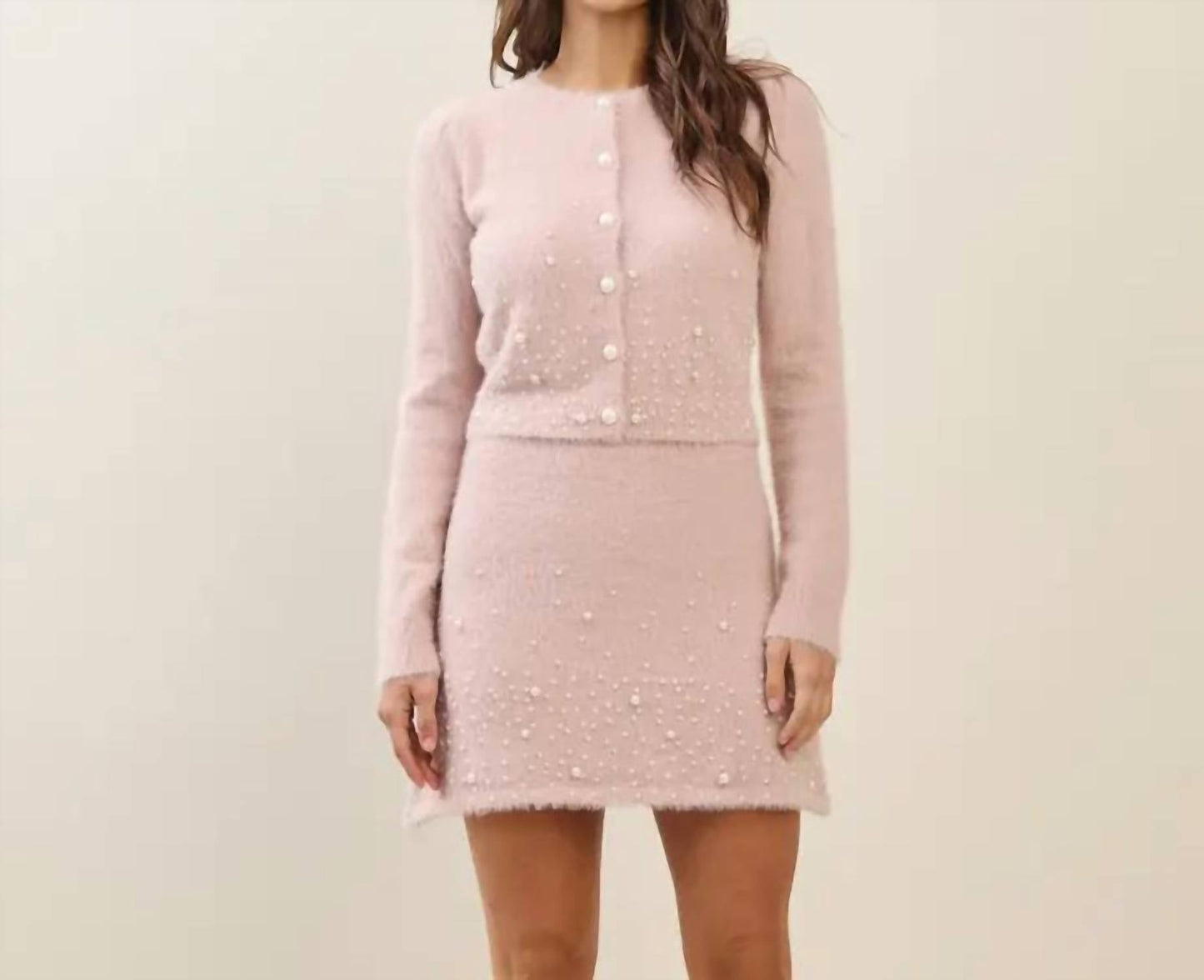 Able - Faux Pearl Cardigan & Skirt Set