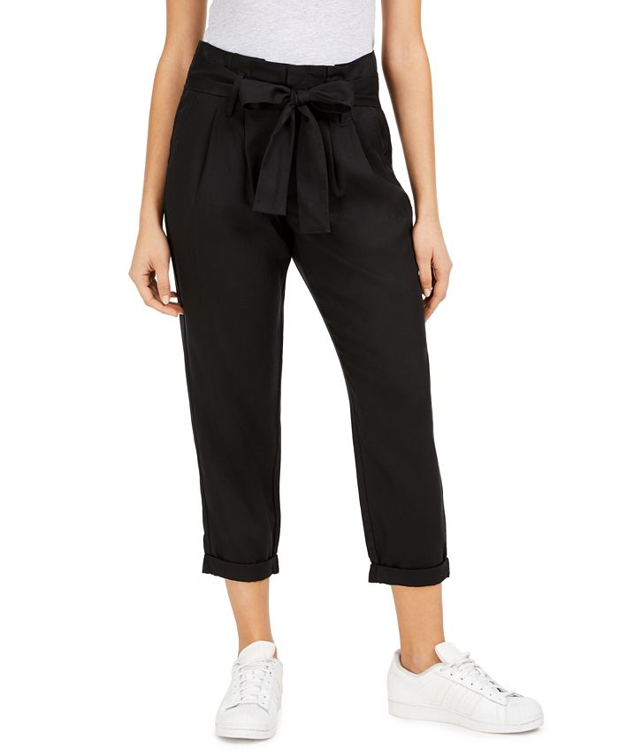 Indigo Rein Juniors' High-Rise Paperbag Pants Black Size X-Small