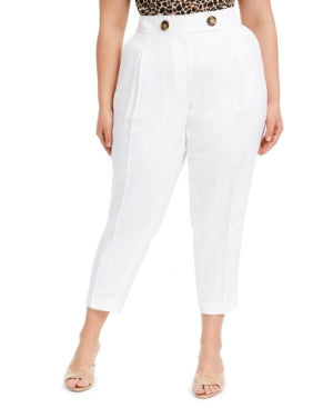 Calvin Klein Women s Linen Slim Ankle Pants White Size 24W