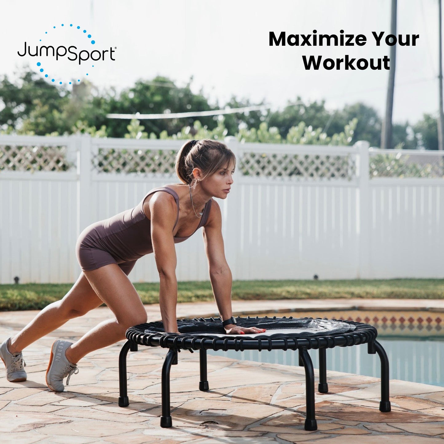 JumpSport 350 Indoor Lightweight 39" Fitness Trampoline, Black with White Frame
