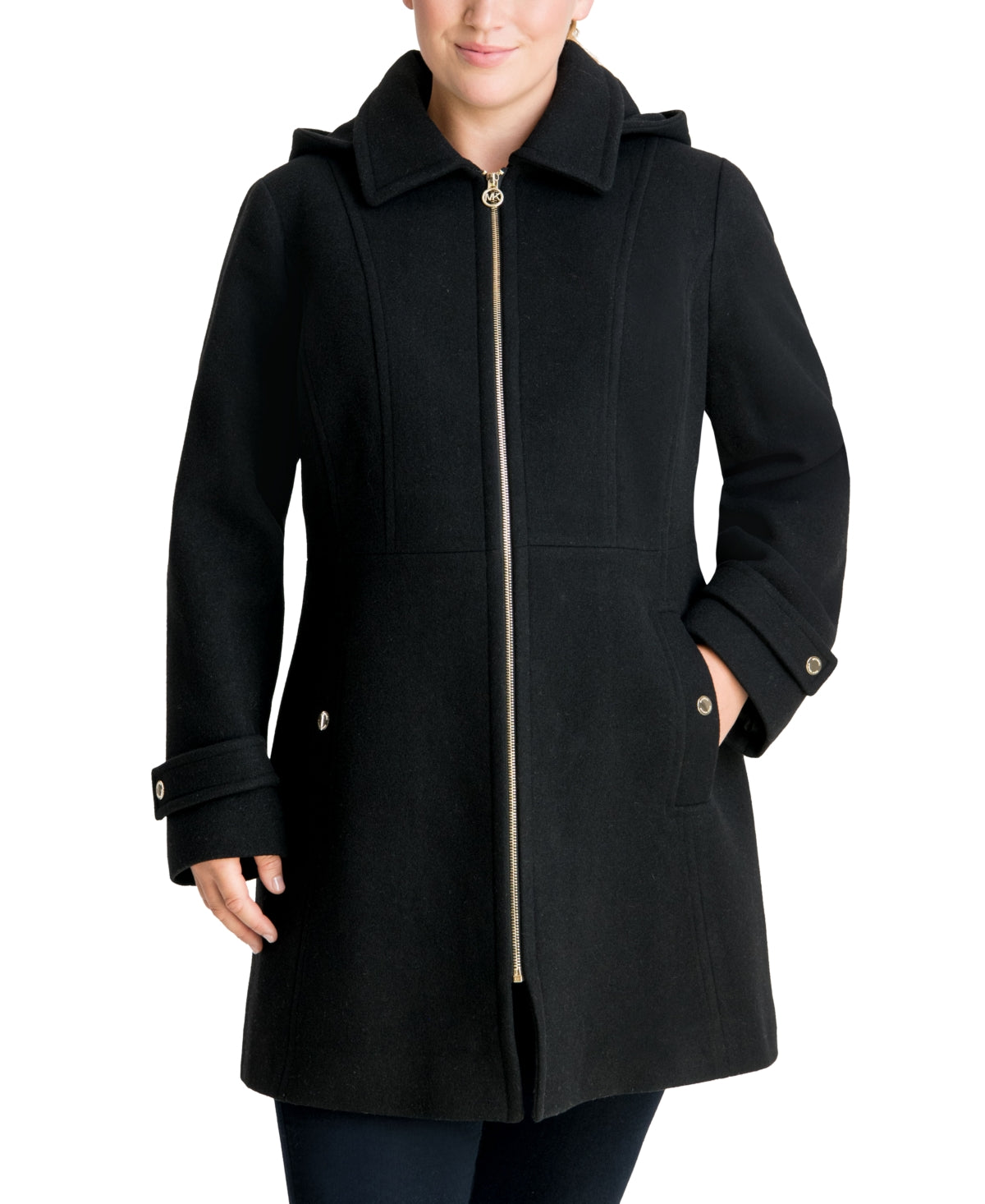 Michael Michael Kors Women's Plus Size Hooded Point-Collar Coat