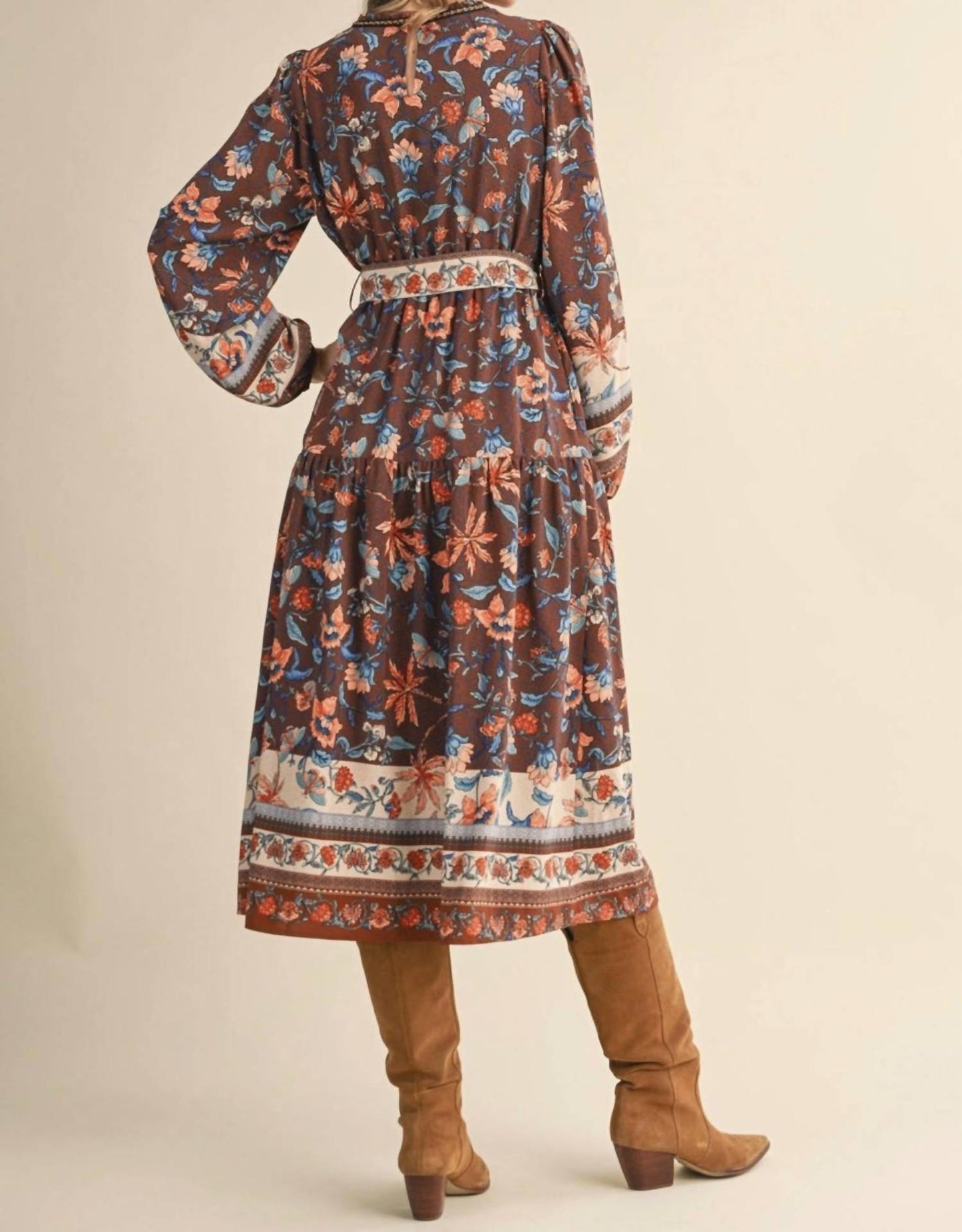 &Merci - floral border print belted midi dress