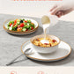 18 Piece White Ceramic Dinnerware Set with Gold Rim
