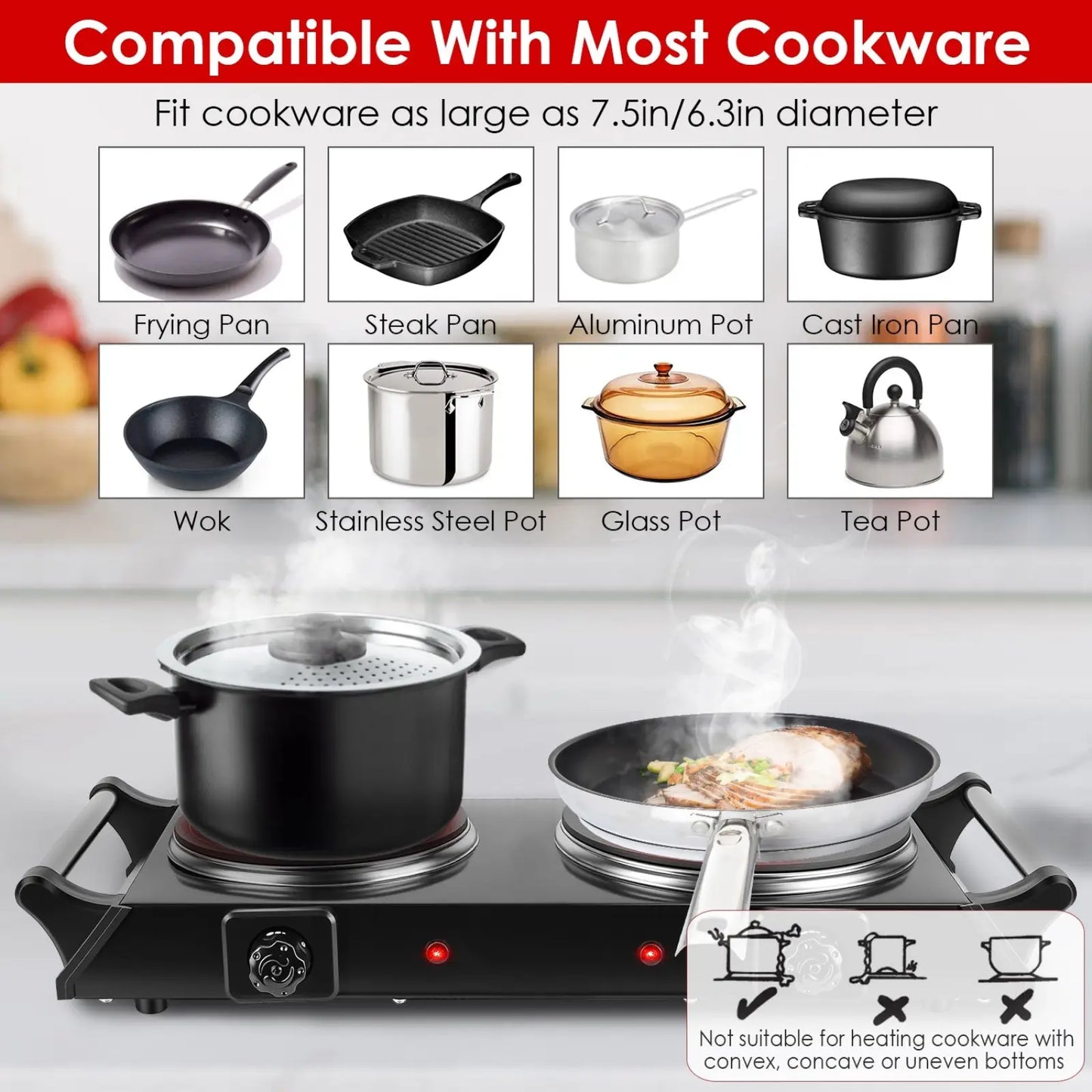 1800w Electric Double Burner Portable Infrared Hot Plate