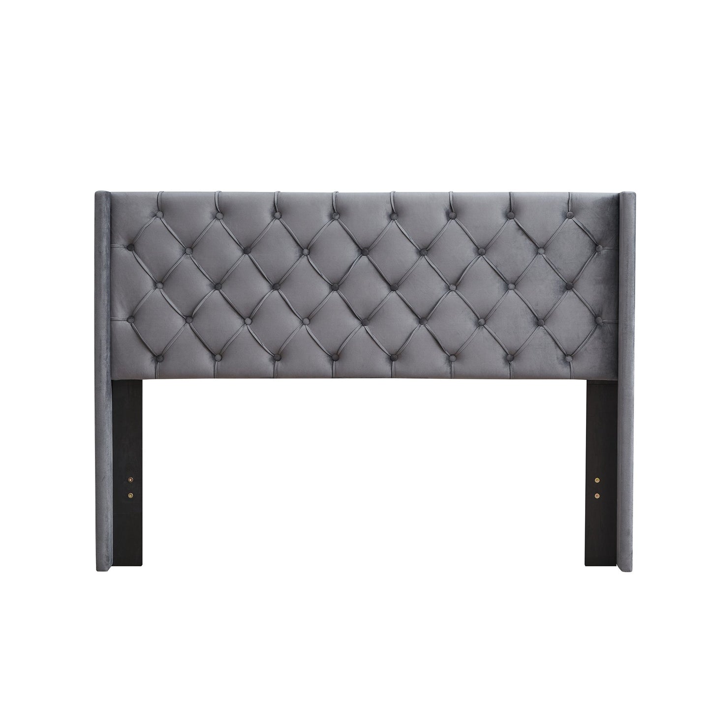 Velvet Button Tufted Upholstered Bed with Wings Design - Queen
