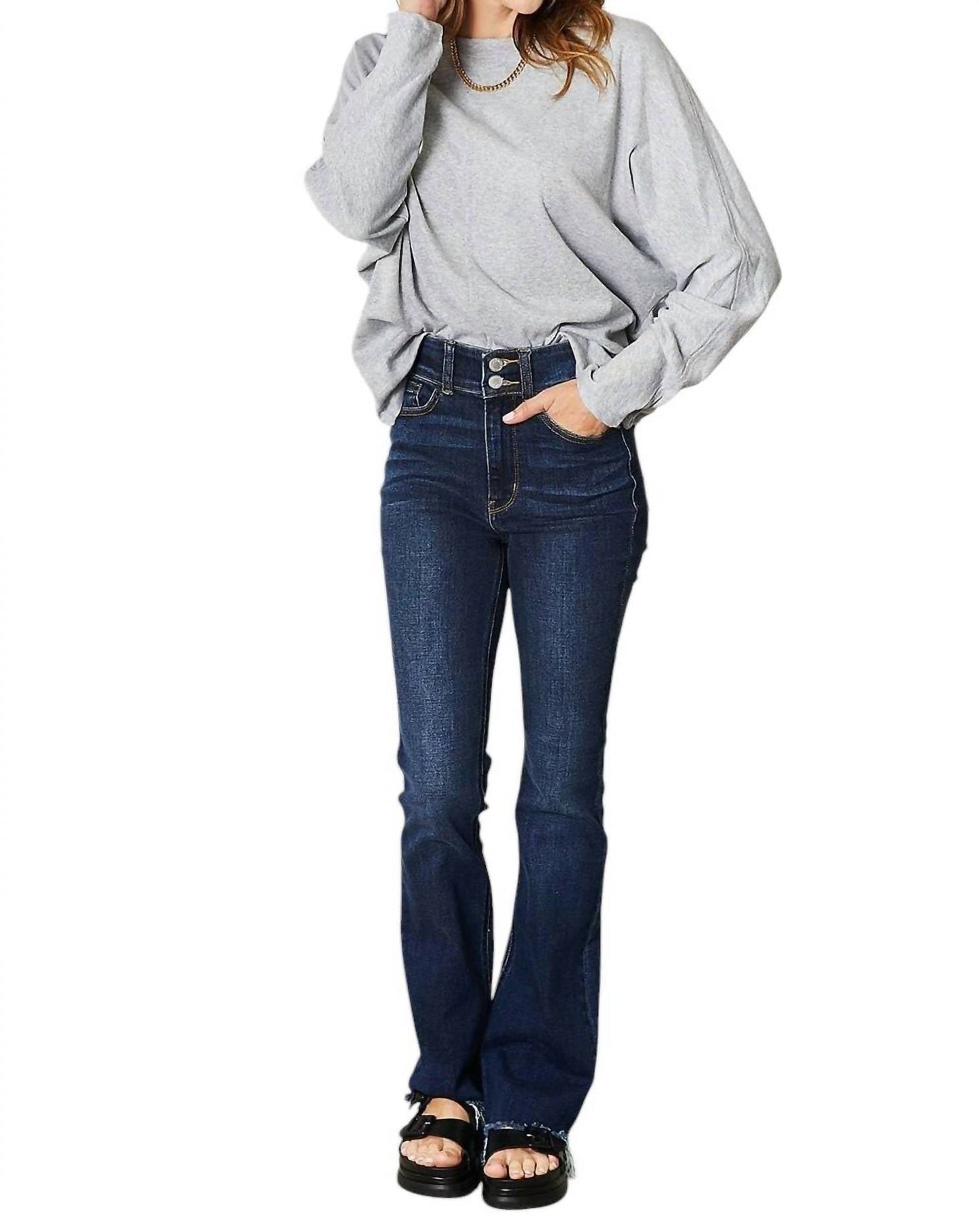 Double Take - Seam Detail Round Neck Top with Sheer Sleeves