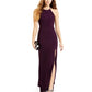 Women's Purple Slitted Halter Maxi Evening Dress