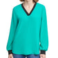 calvin-klein-women-s-v-neck-solid-top-green-size-medium