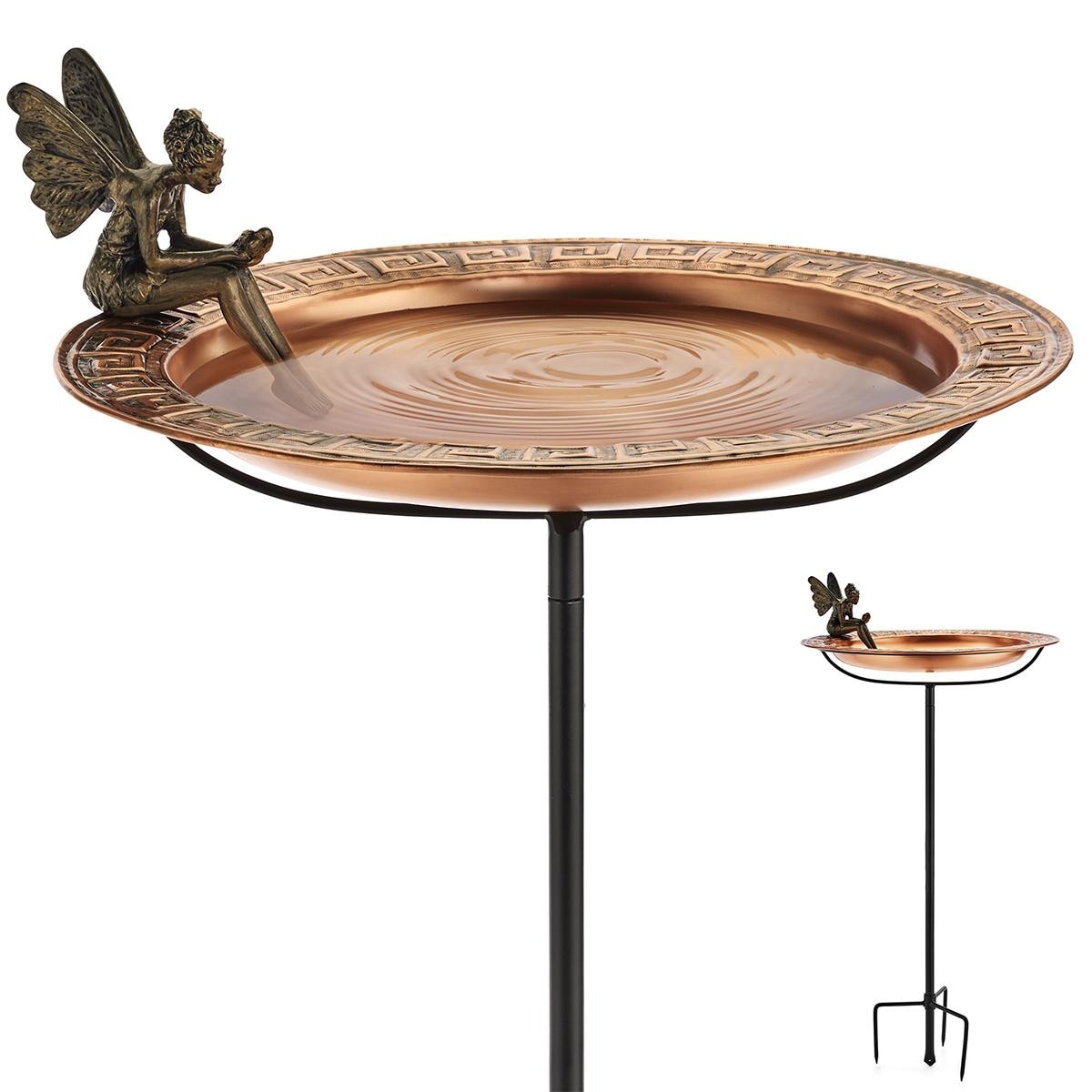 18 Greek Copper Bird Bath with Fairy and Garden Pole