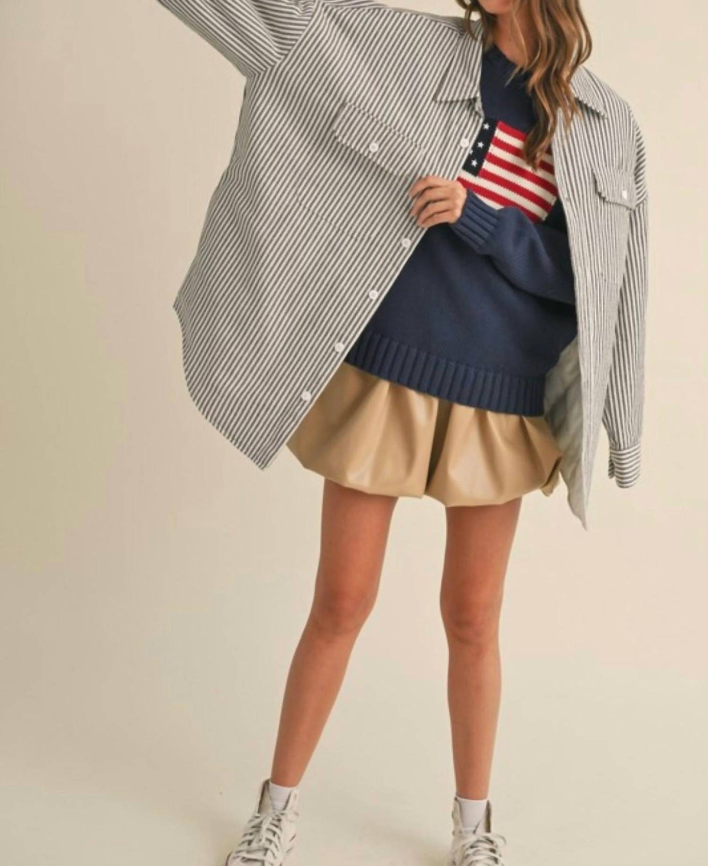 Klesis - Striped Padded Oversized Shacket