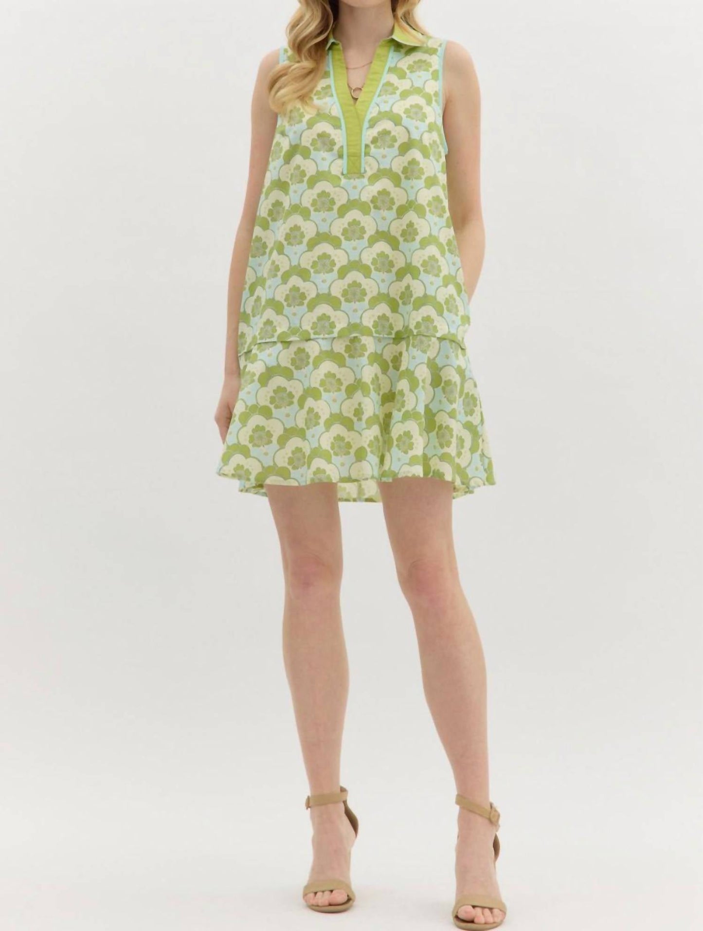 Entro - Split Neck Abstracted Mini Dress