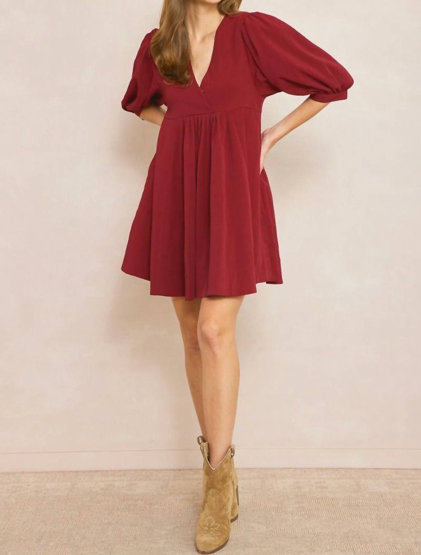 Entro - V Neck Baby Doll Dress